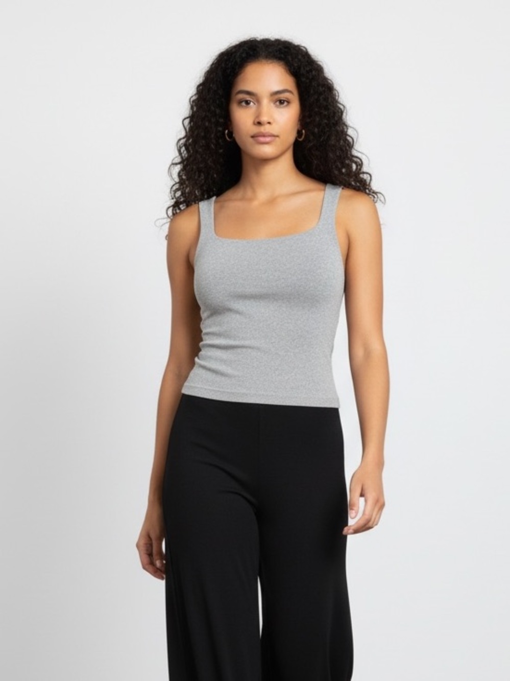 1240 • Heather Grey Double Thick Stretch Rounded Square Neck Tank Top